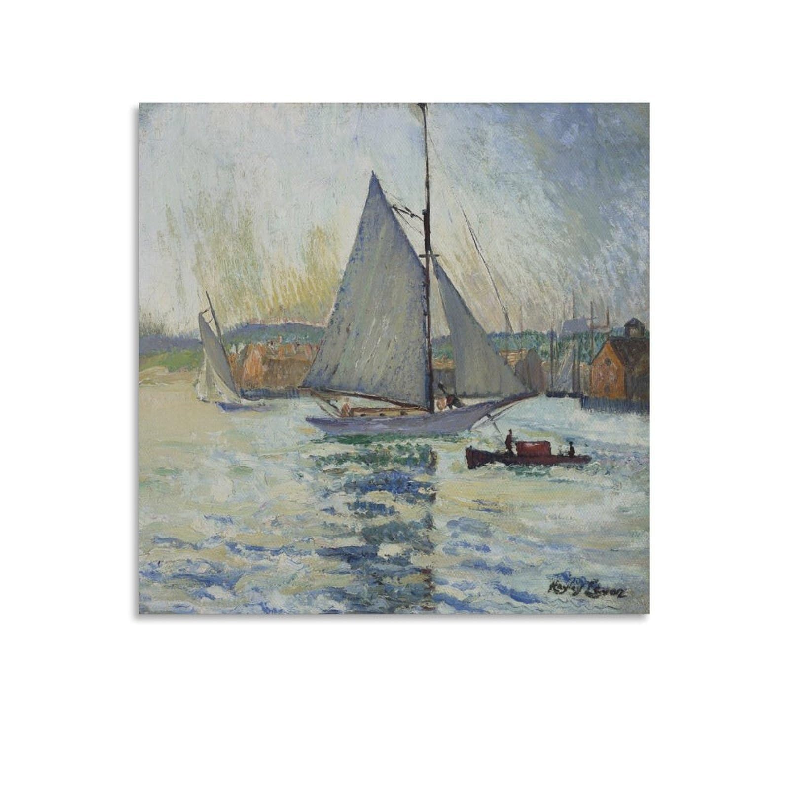 KLAGCBDF Hayley Lever Sailboat in A Harbor Art Poster Canvas Painting Decor Wall Print Photo Home Modern Decorative Posters 24x24inch(60x60cm)