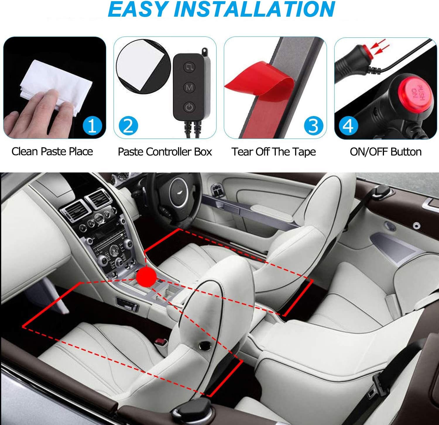 Interior Car LED Strip Lights 60 LED Music Sync Dosocu RGB Automotive Atmosphere Lighting LED Neon Accent Light Under Dash Lighting Kits APP Remote Control with Car Charger DC 12V Inside Vehicle : Automotive
