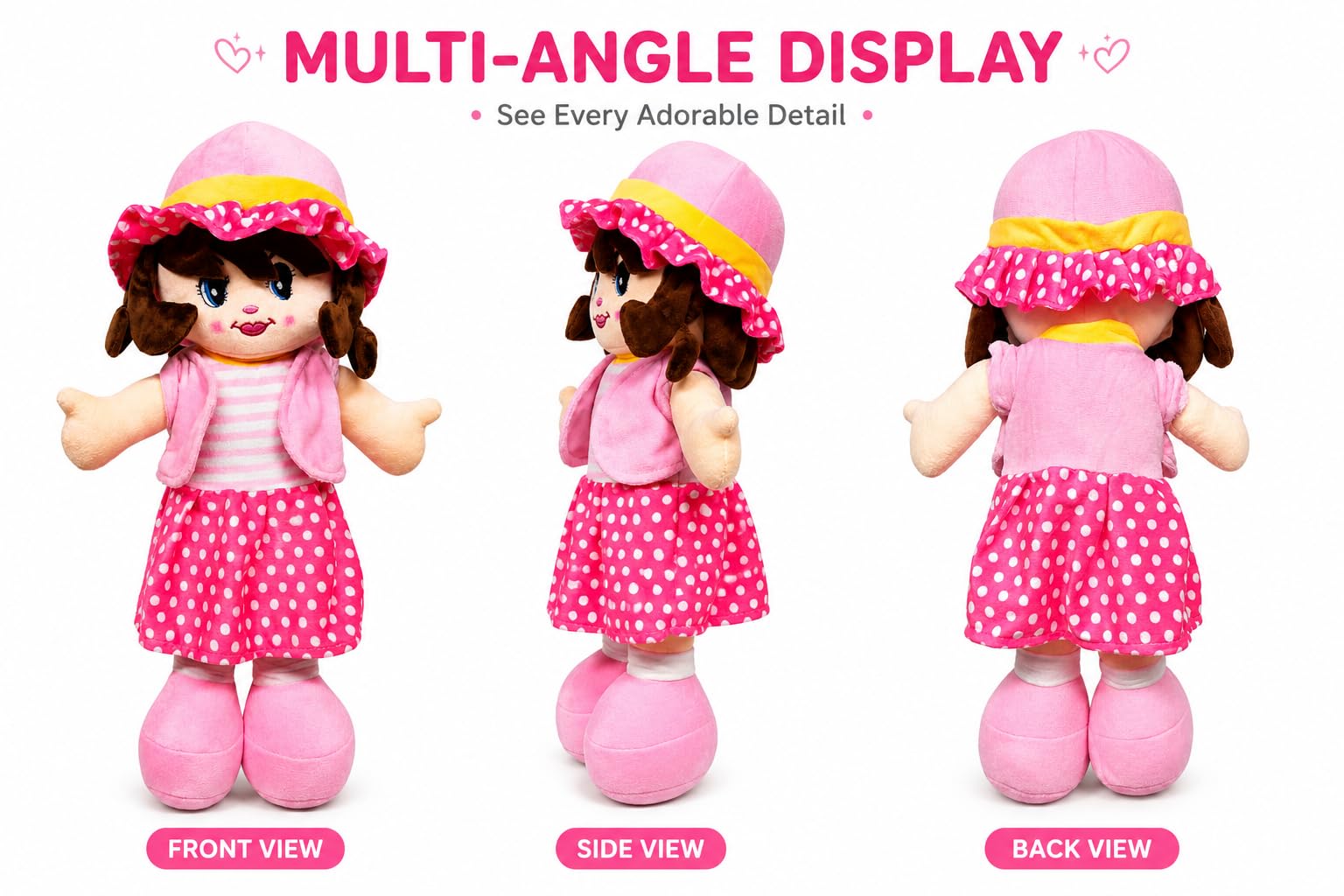 Fun4you Soft Toy Gift for Girls | Winky Plush Doll | Big Size Stuffed Toys for Kids & Toddlers | Cute Cuddly Companion for Play, Nursery & Decor | Gifts for Him & Her | Birthday Present | Pink 60CM 4