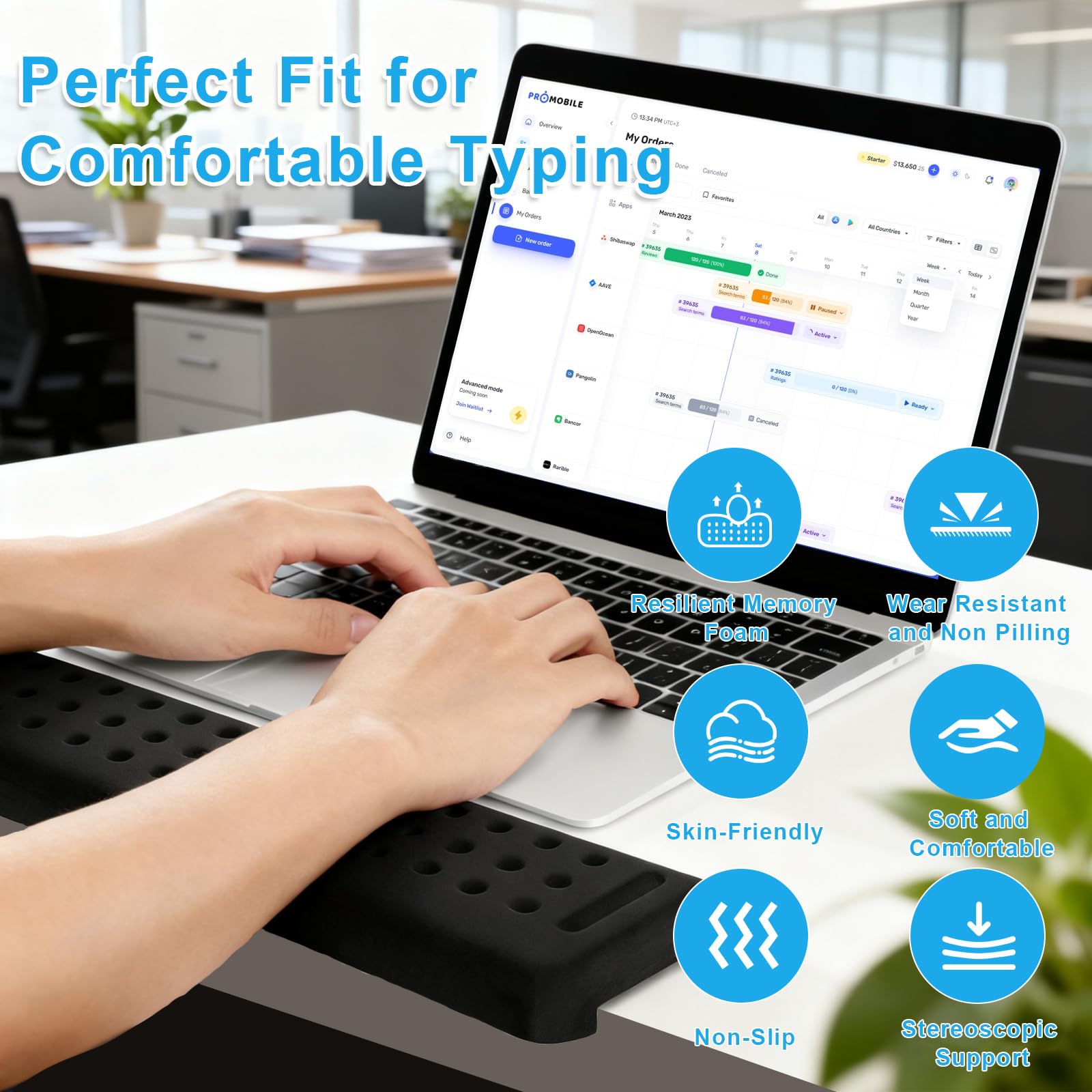 SunshineFace Keyboard Wrist Rest, 2 Pcs Ergonomic Keyboard Wrist Pad L-Shaped Wrist Rest, Wrist Pain Relief, Non-slip Computer Keyboard Stand Keyboard Riser Holder Pad for Table and Desk Edge - Image 4