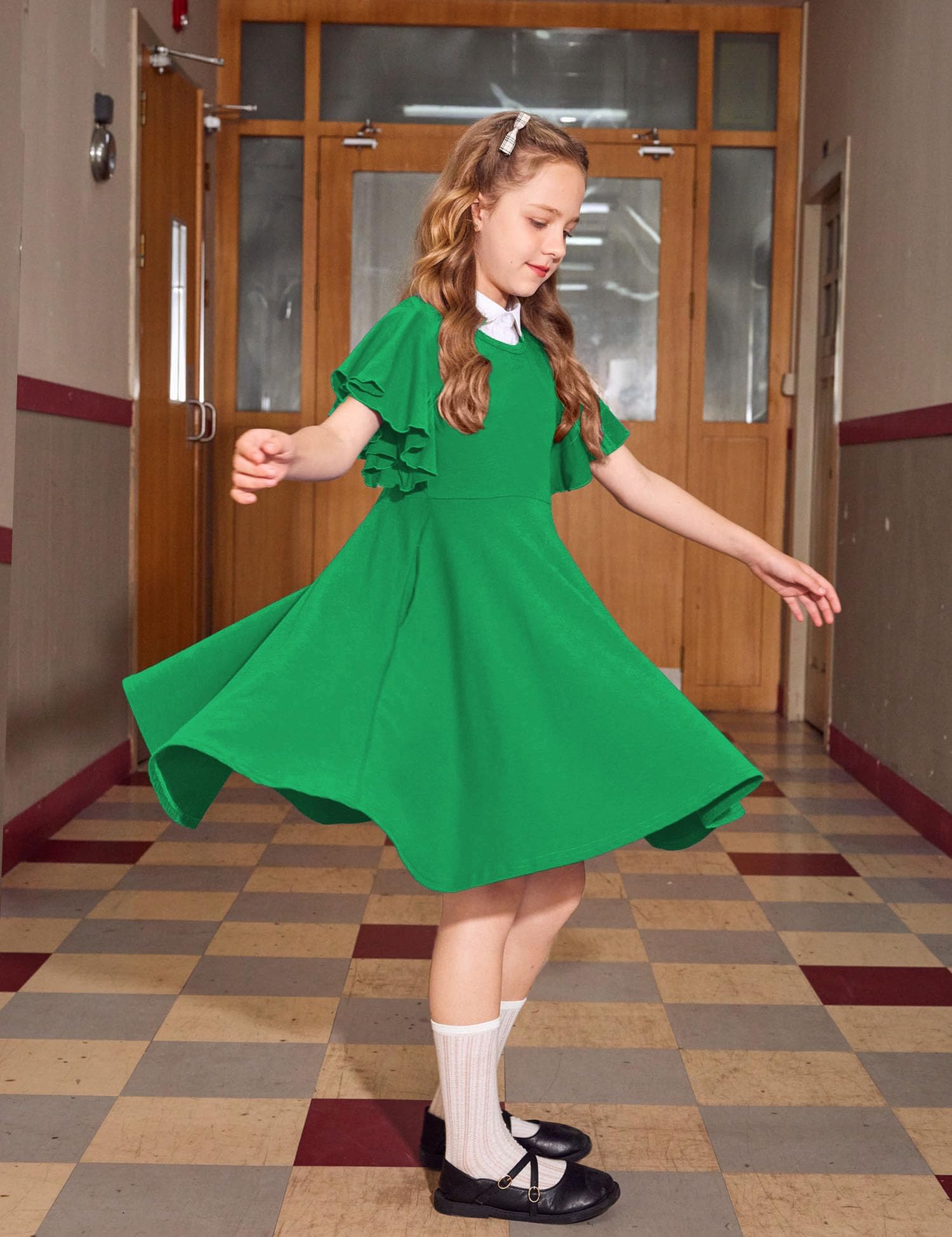 Arshiner Robe à Manches Papillon pour Filles - Trapèze d'Été à Col Rond en Coton - Vêtement Décontracté pour Enfants avec Poche - Idéal pour Fête et Mariage - 5-13 Ans