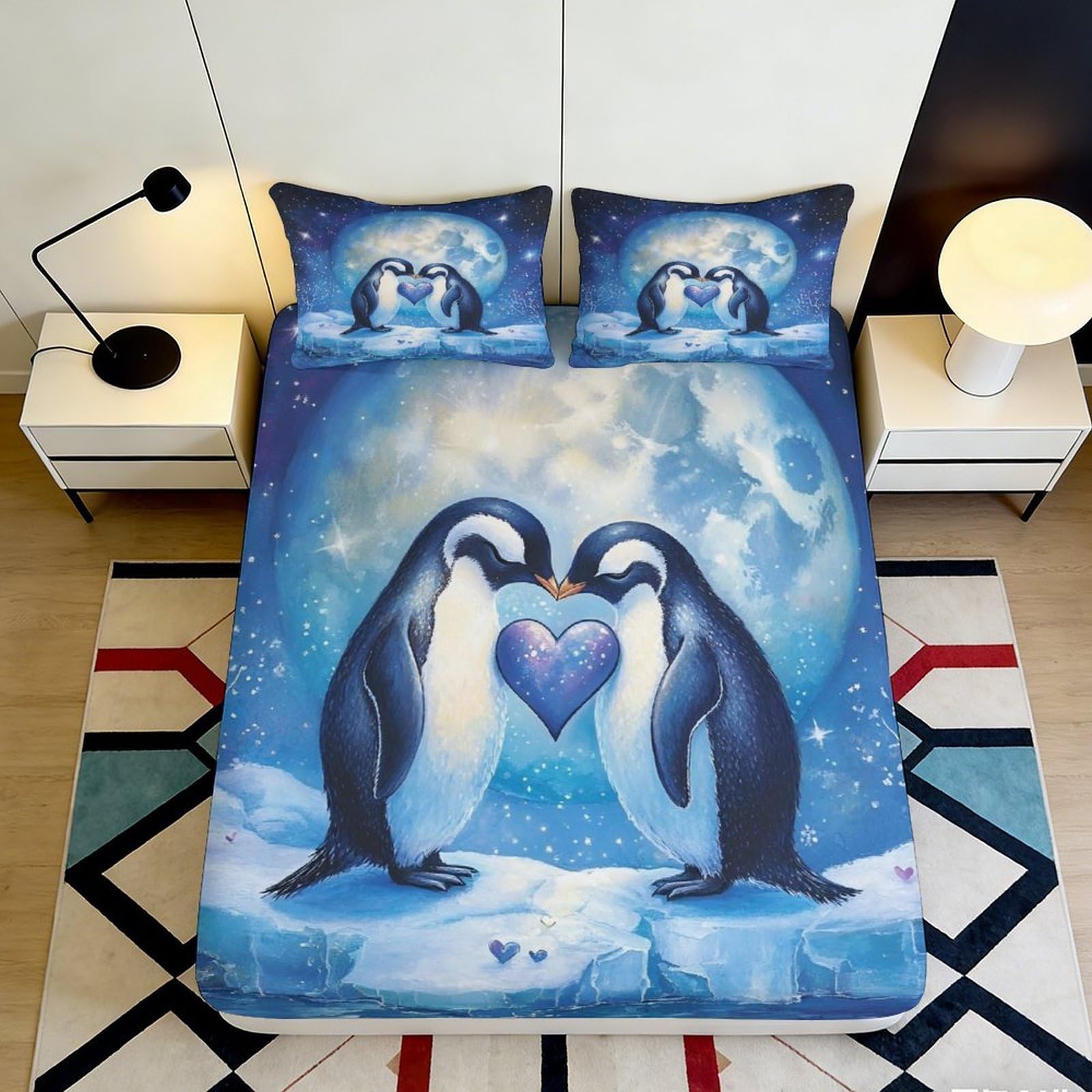 Dhbaneiok Style-3 3D Printed Penguin Love Fitted Sheet Microfiber Soft Mattress Cover For Bedroom Dorm Decorative Mattress Protection 90X200x25cm