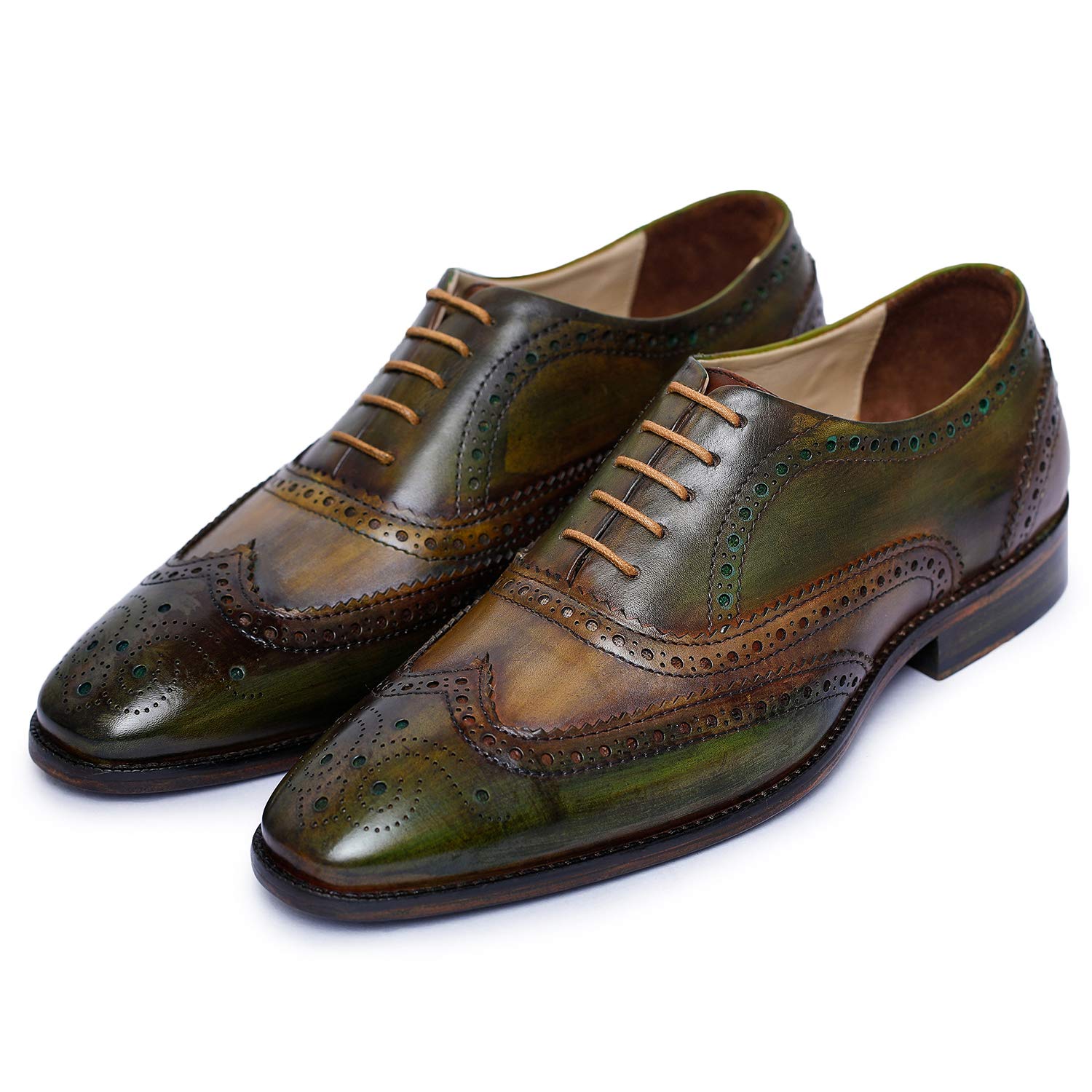 LethatoWingtip Brogue Oxford Handcrafted Men's Genuine Leather Lace up Dress Shoes