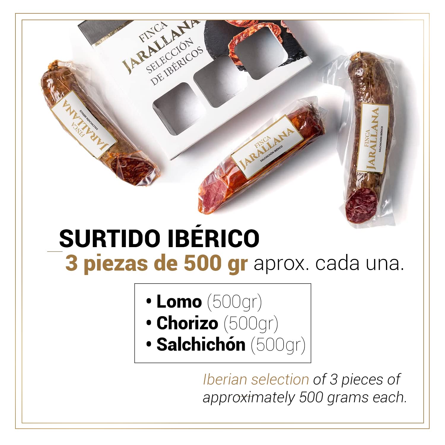 Finca Jarallana - Maletín de Lomo, Chorizo y Salchichón Ibérico - 400 g x 3 - Secado Natural y Curación Uniforme - Pack con Embutidos de Cerdo Ibérico