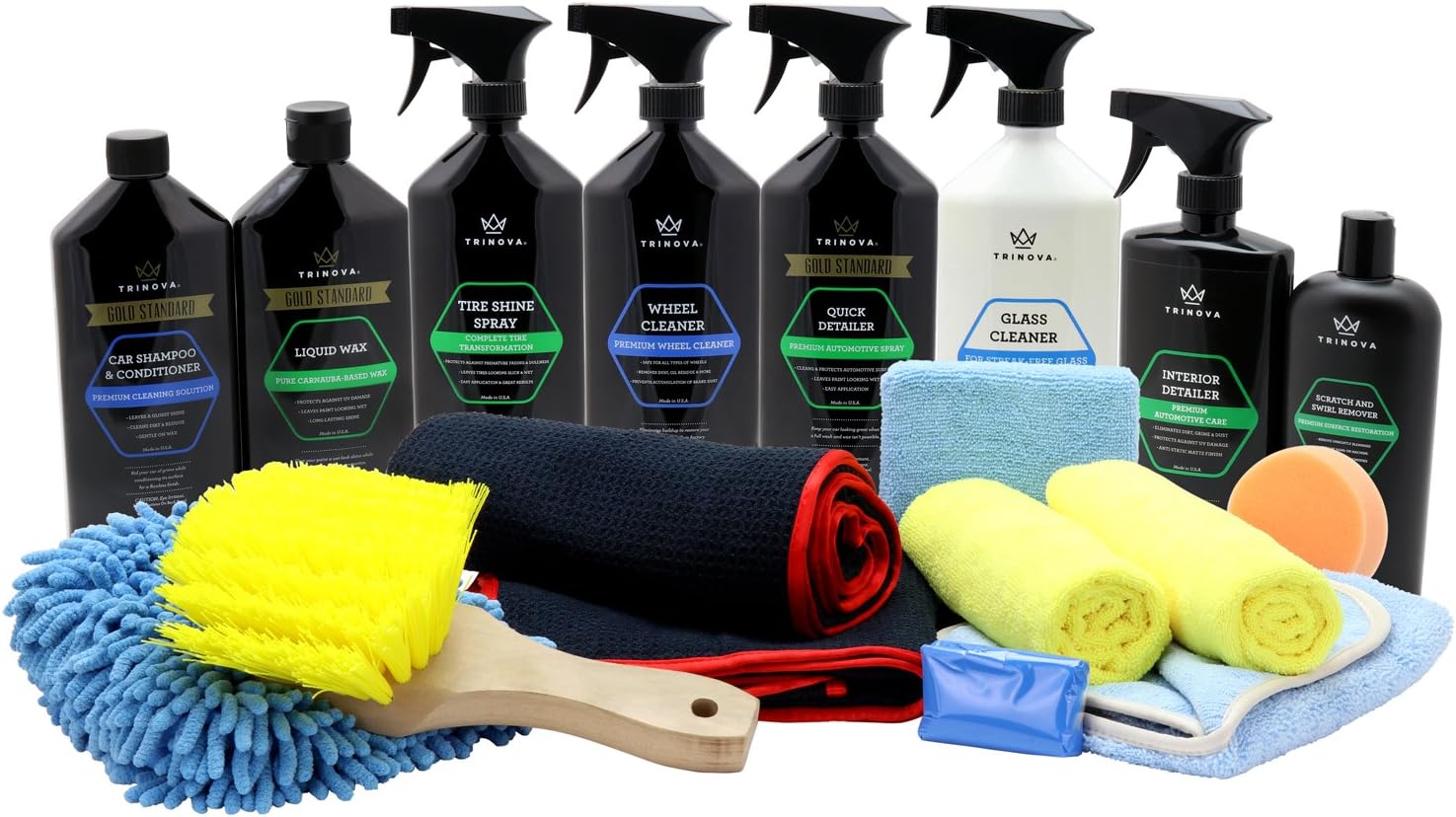 TriNova Car Wash Kit Complete Detailing Bundle Best for Washing Car, Truck, SUV. Accessories Included Shammy, Glove, claybar, applicator, Towel, Microfiber, Brush. All Amazing Supplies. 19 Pieces