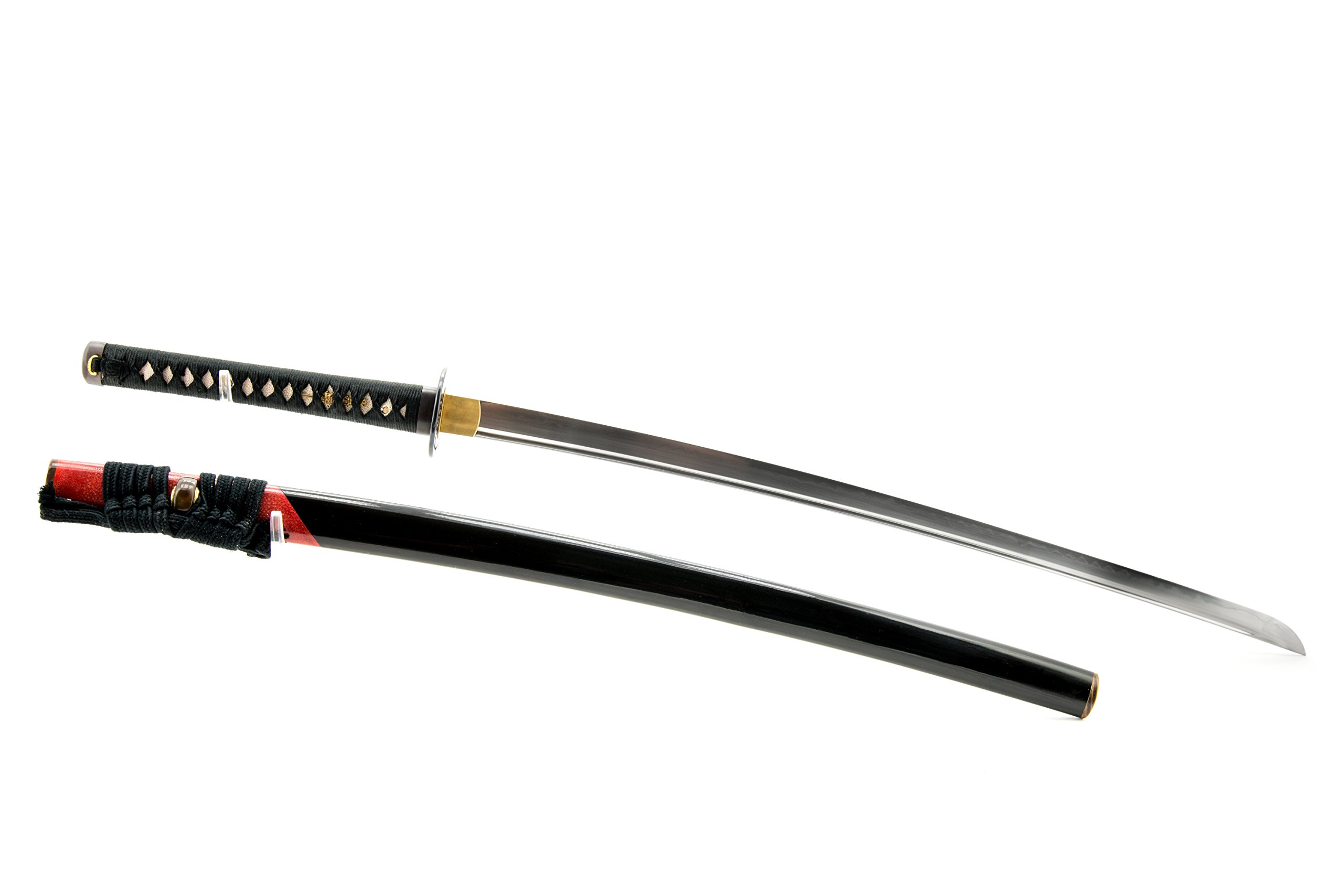 Handmade Sword - Japanese Samurai Katana Swords, Battle Ready, Hand Forged, 1095 Carbon Steel, Clay Tempered, Folded, Full Tang, Sharp, Smoke Cloud Tsuba, Black Scabbard, Certificate