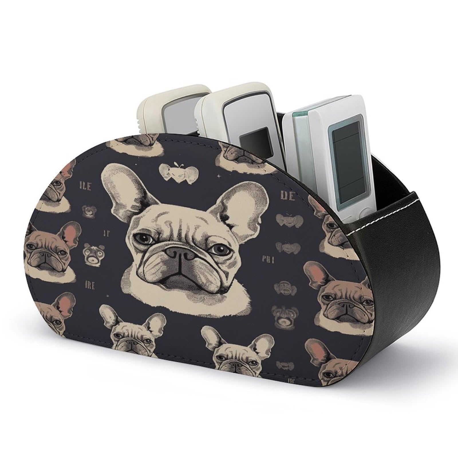 VstaDank I Love French Bulldog Remote Control Holder with 5 Compartments PU Leather TV Remoter Caddy Desktop Organizer TV Remote Holder Remote Box for Media Controllers Office Supplies