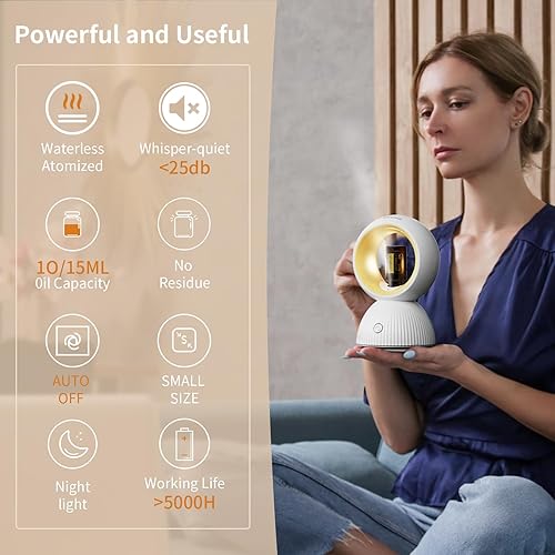 Miniatura 2 de Difusor de aceite esencial USB Difusor de aromaterapia sin agua para el hogar, oficina, coche y viajes, compacto y portátil, modos de luz