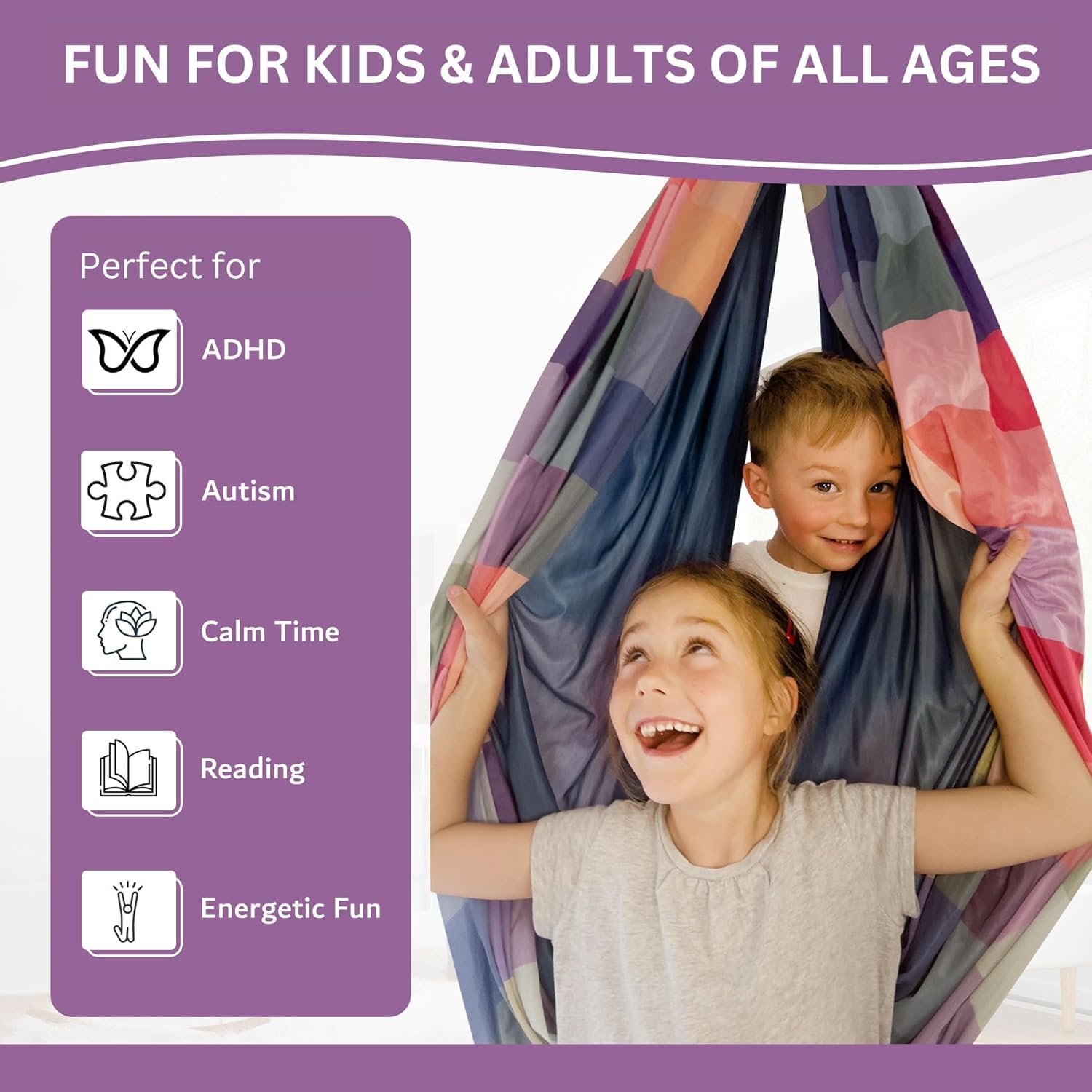 Double Layer Reversible Sensory Swing | Outdoor and Indoor Swing for Kids and Adults Up to 260 lbs | Autism Cocoon Swing | Kids Sensory Swing - Image 5