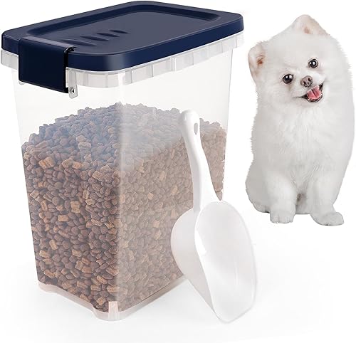 Contenedor de almacenamiento de comida para perros de 5 a 8 libras con cuchara, recipiente hermético para alimentos para gatos, con cierre de