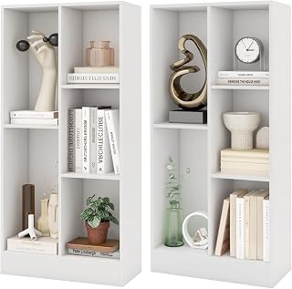 GIANTEX 5-Cube Bookcase Set of 2, Freestanding Bookshelf w/2 Anti-toppling Kits, Modern Storage Unit, Wood Cubby Display Shelving, Multi-Tier Open Storage Organizer for Study, Living Room, White