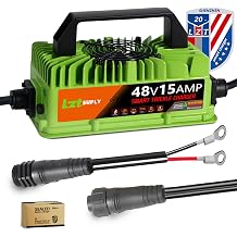 48V 15A Lithium Battery Charger, IP67 Waterproof Fully Sealed Smart Trickle+Pulse Charger for 51.2V LiFePO4 Battery with M19 Ring Terminal, Ideal for Golf Carts, RVs, Boat and Trolling Motors