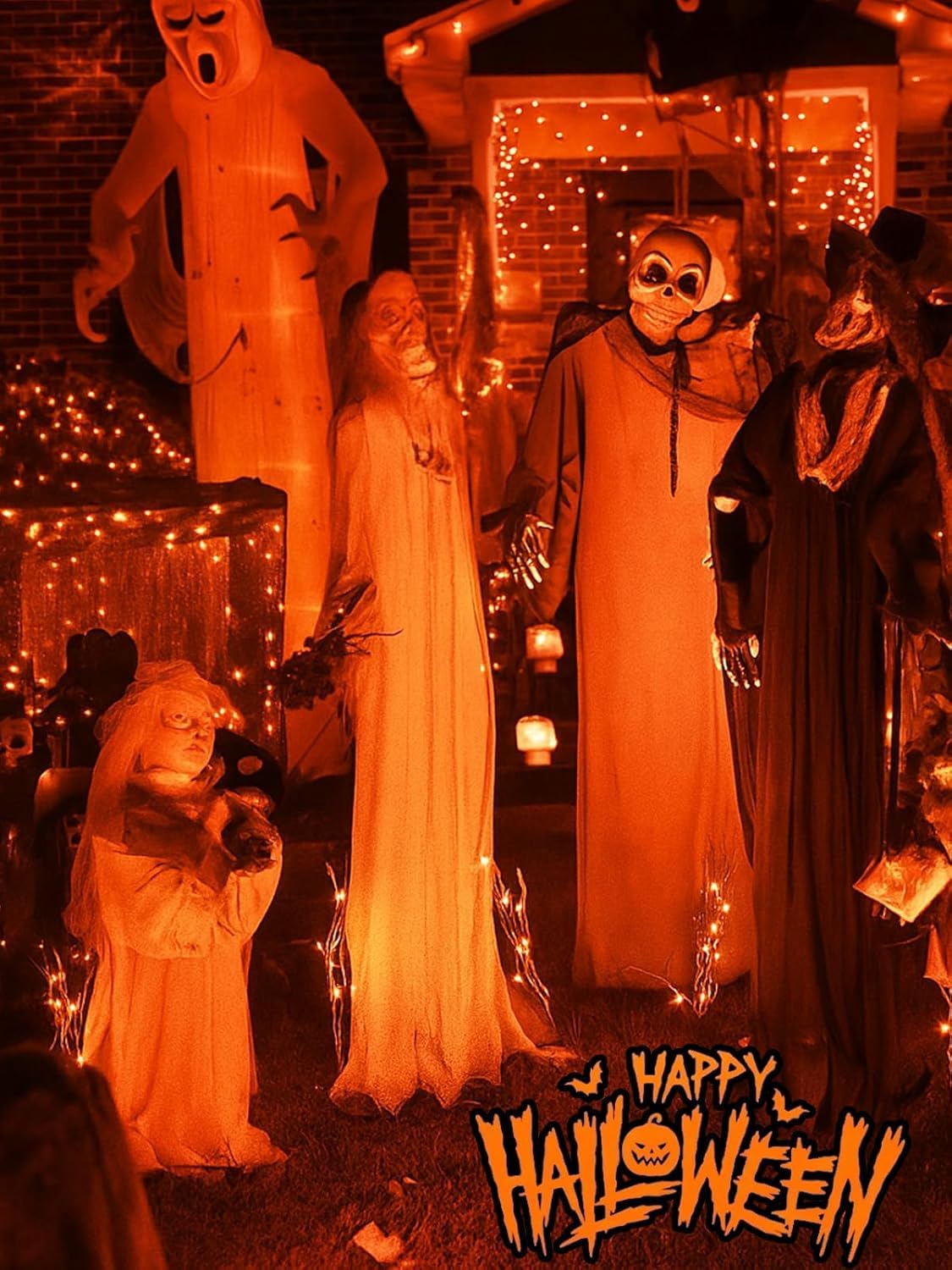 Lot de 2 guirlandes lumineuses d'Halloween à piles avec minuteur, 200 DEL, étanches, avec 8 modes pour intérieur et extérieur, fête, chambre à coucher, décorations d'Halloween