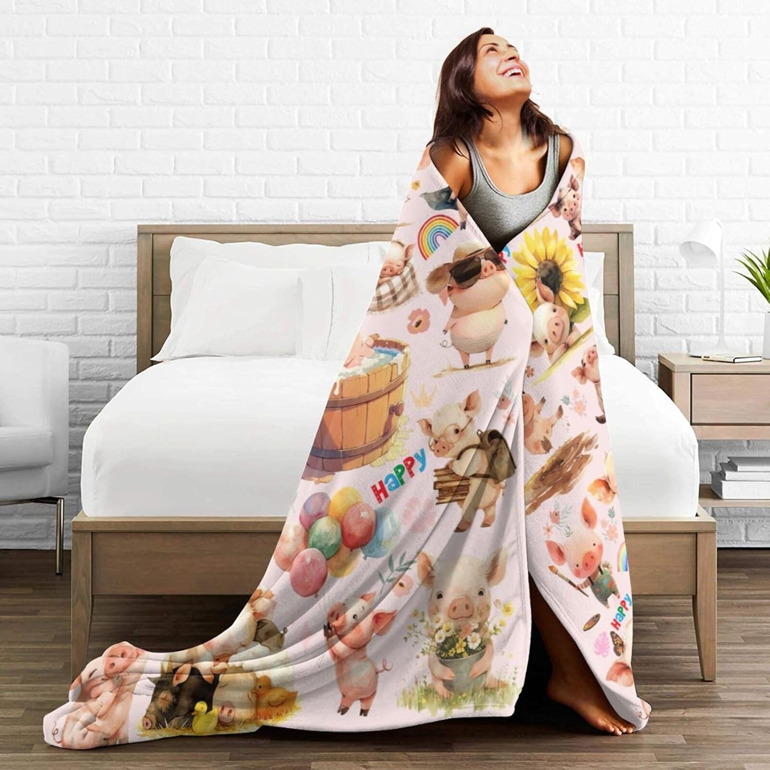 Pig Gift Blanket Throw Blanket Lightweight Cozy Plush Blanket for Bedroom Living Rooms Sofa Couch