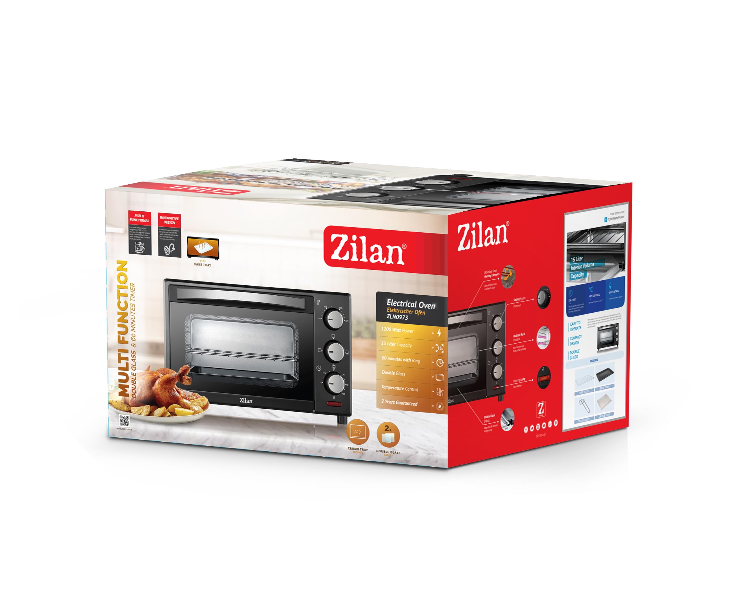 Zilan, Four Electrique - Double Protection en Verre - 15 litres, Noir