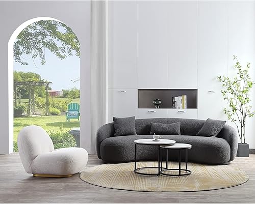 Miniatura 4 de Acanva Sofá de sala de estar curvado moderno de mediados de siglo, sofá de tela Boucle de 4 asientos para dormitorio, oficina, apartamento, gris