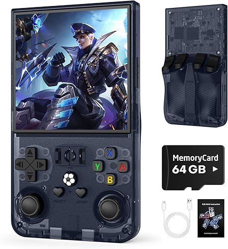 R36MAX - Consola de juegos de mano retro, consola de juegos retro de 64 GB con pantalla de 4.0 pulgadas, consolas de videojuegos portátiles con Gris