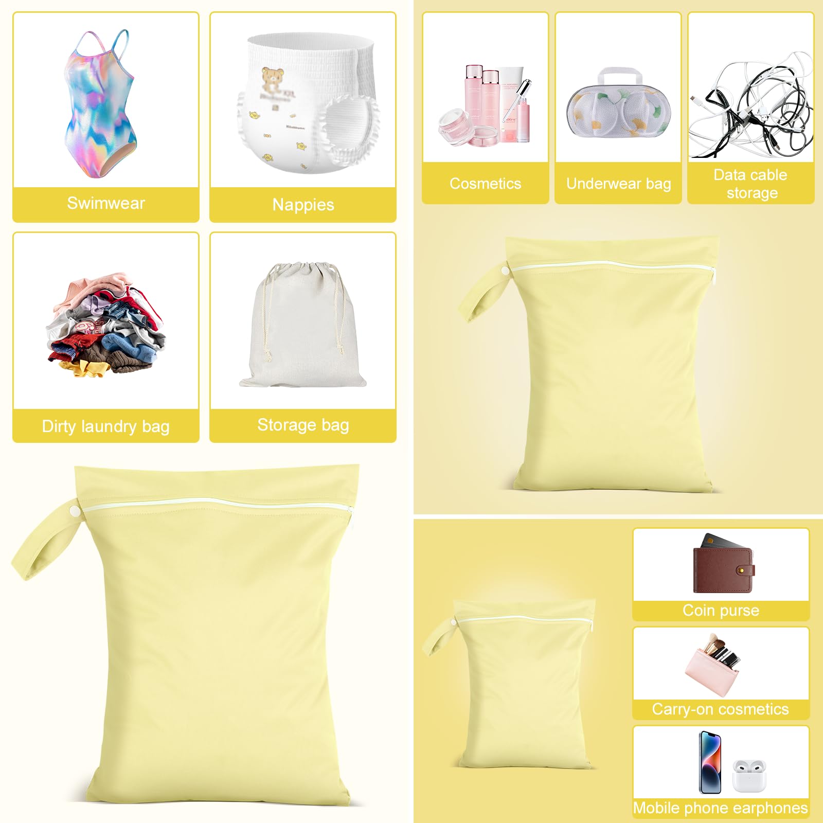 Iridsmole 3 PCS Wet Bags, Travel Laundry Bags, Waterproof Dirty Clothes Bag for Swimming Cloth Nappy Wet Bag with Zipper - Image 3