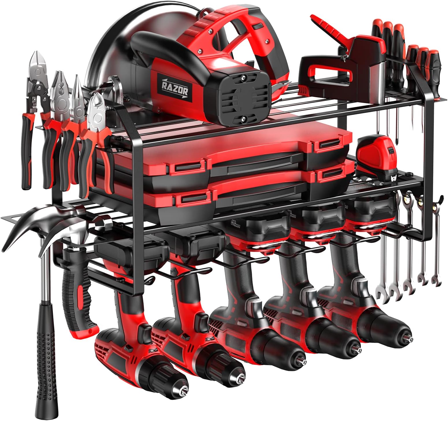 VZZNN Power Tool Organizer, Drill Holder Wall Mount 3 Layers 5 Slot, Heavy Duty Metal Drill Rack for Garage Organization, Cordless Drill Storage for Workshop