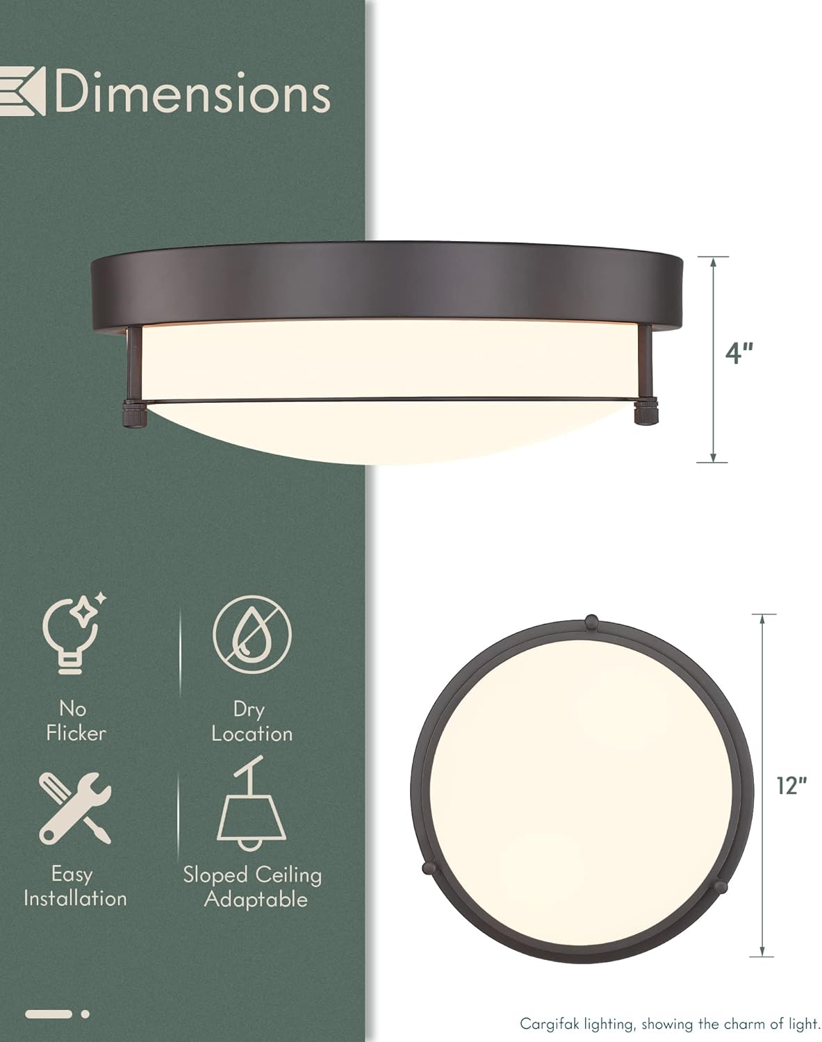 12 inch Flush Mount Ceiling Light, 2-Light Close to Ceiling Light Fixtures with Oil Rubbed Bronze Finish for Bathroom Bedroom Kitchen Hallway, 4822-ORB