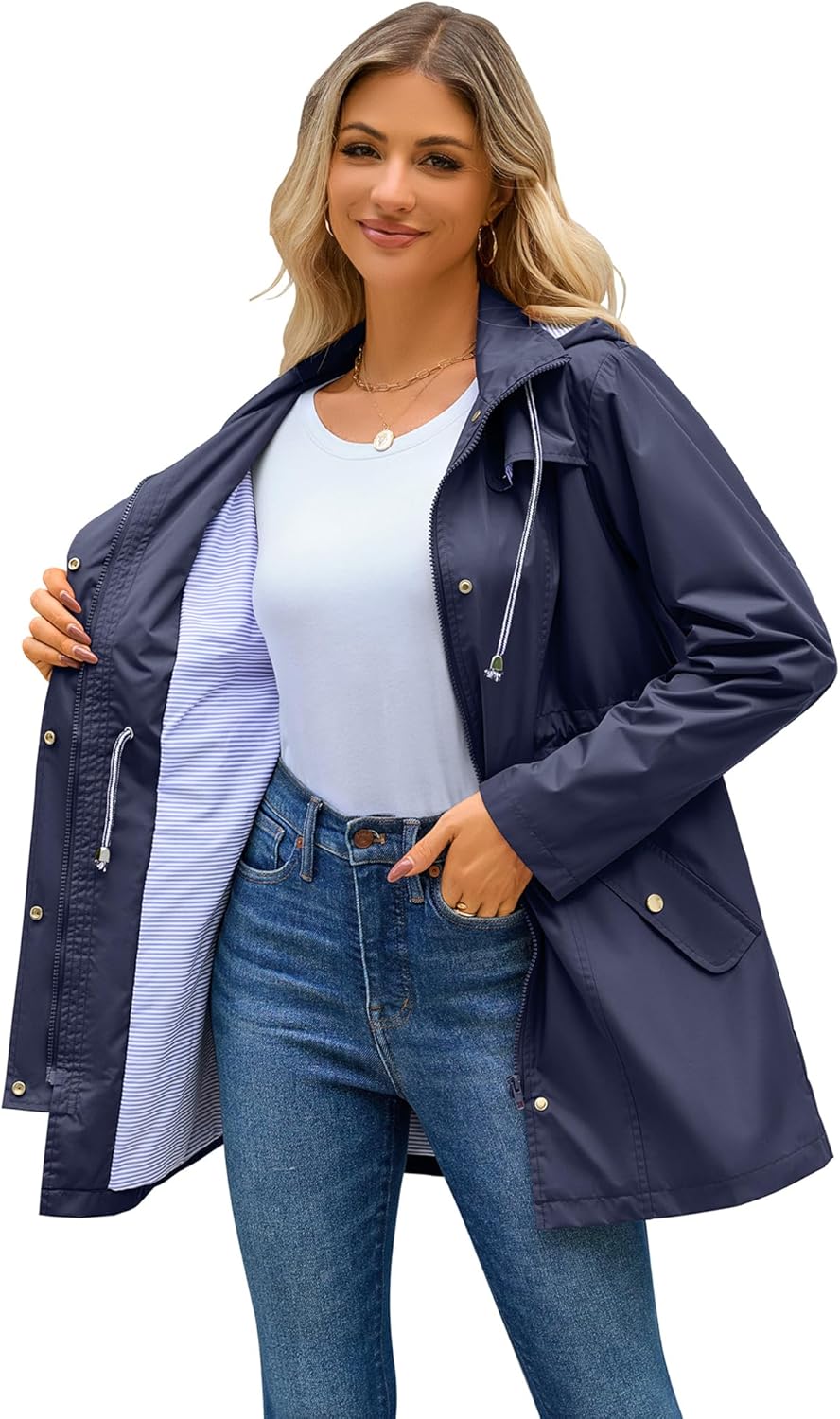 Hount Women Rain Jacket Lightweight Waterproof Raincoat Lined Outdoor Hooded Windbreaker Trench Coat - Image 5