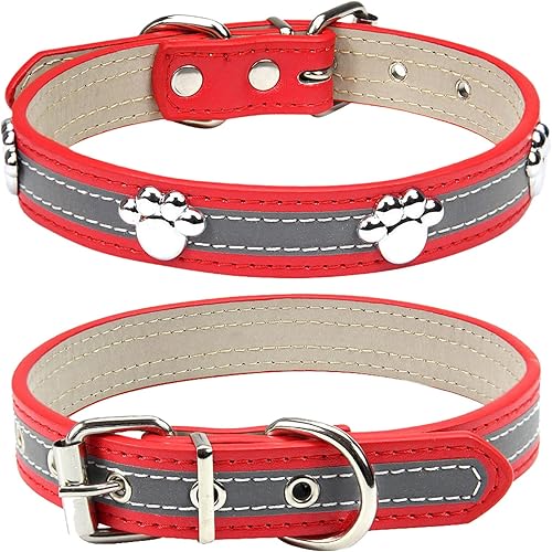 Miniatura 7 de PETCARE Collar reflectante para perro con lindo remache de pata tachonado, divertido collar ajustable de piel sintética suave para cachorros