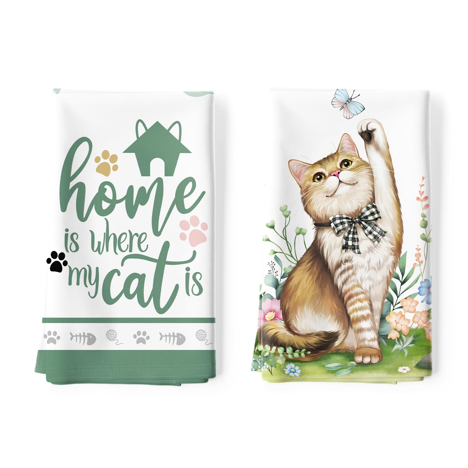Arquiel 2 Piezas Paños de Cocina Gato Algodón Toallas de Cocina Primavera y Absorbentes Toallas de té y Toallas de Barra, 48 x 70 CM