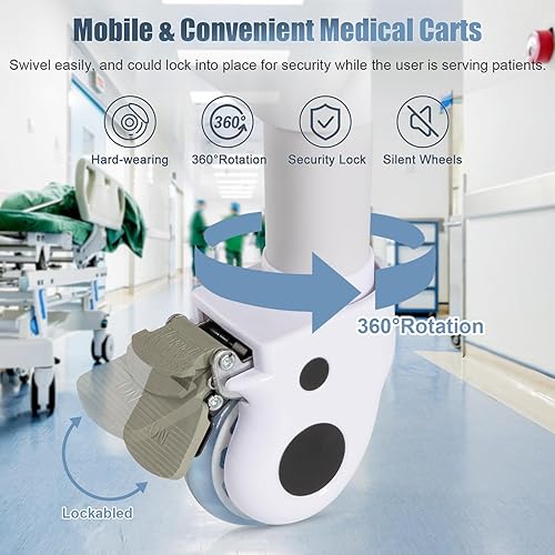 Miniatura 8 de Carros médicos móviles de 3 niveles, carrito de utilidad profesional de 330 libras, carga máxima, carrito de choque, carrito de ultrasonido con Gris