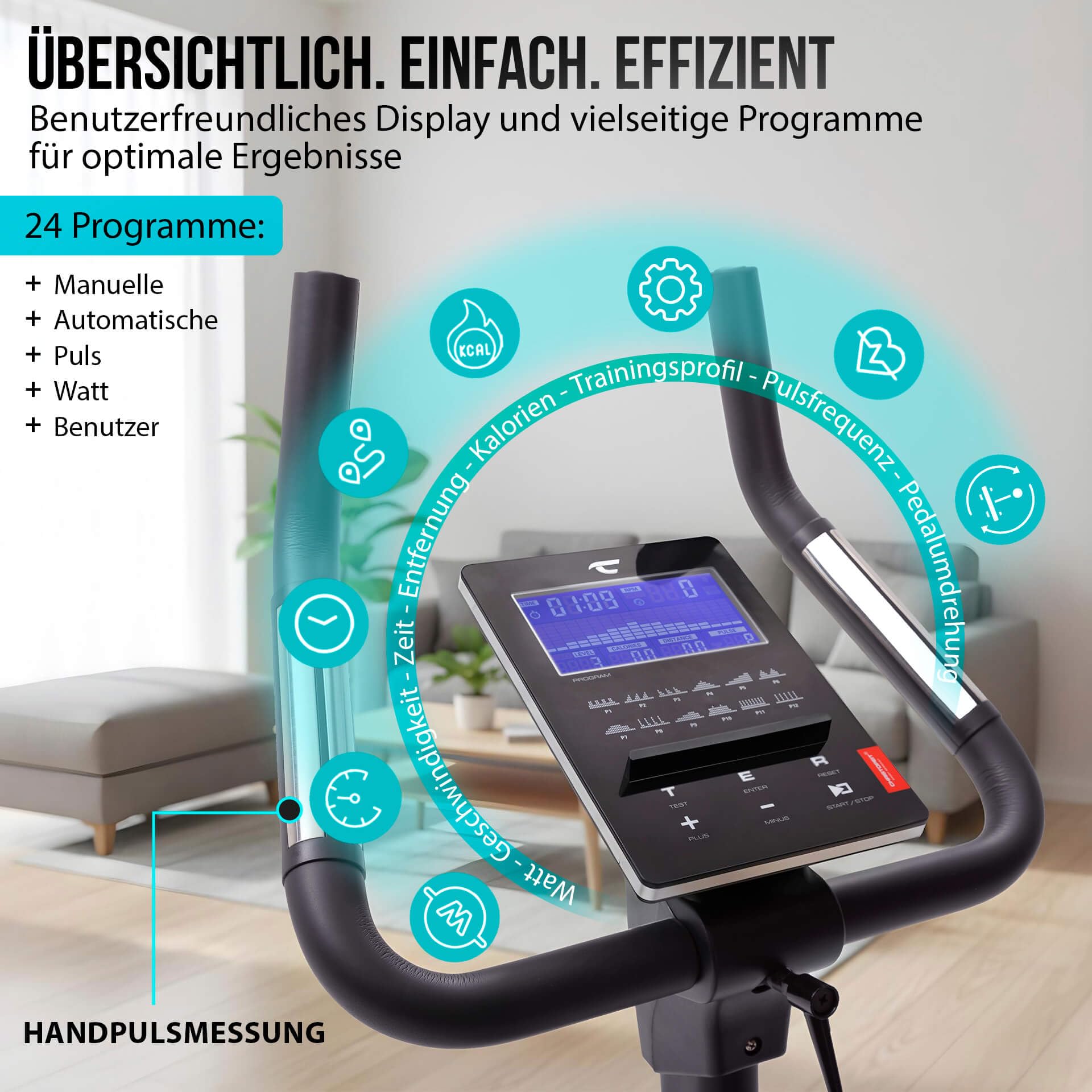 CHRISTOPEIT Ergometer Heimtrainer ET 6 Fahrrad mit 24 Widerstandsstufen, bis 150kg und 200cm, 12kg Magnet-Bremssystem, Kinomap, Bluetooth, Pulsmessung, bequem, leise