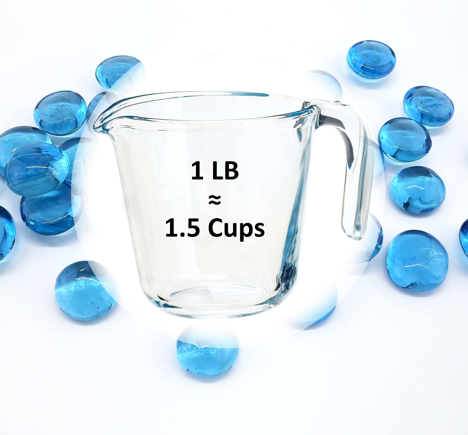 CYS EXCEL Light Blue Stones Flat Marble Beads Gemstone Vase Fillers (5.1 LBS, Approx. 7.5 Cups) Multiple Color Choices Decorative Mosaic Glass Gem Pebbles