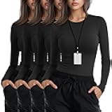 Xaatren 4 Pack Women's Underscrub Shirts Nurse Undershirts Long Sleeve Crewneck Slim Fit Tops Soft Stretchy Basic Tee
