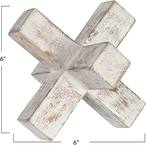 Miniatura 8 de Bloomingville Mango Wood Jack Cross Design, Whitewashed Accent Decor, White