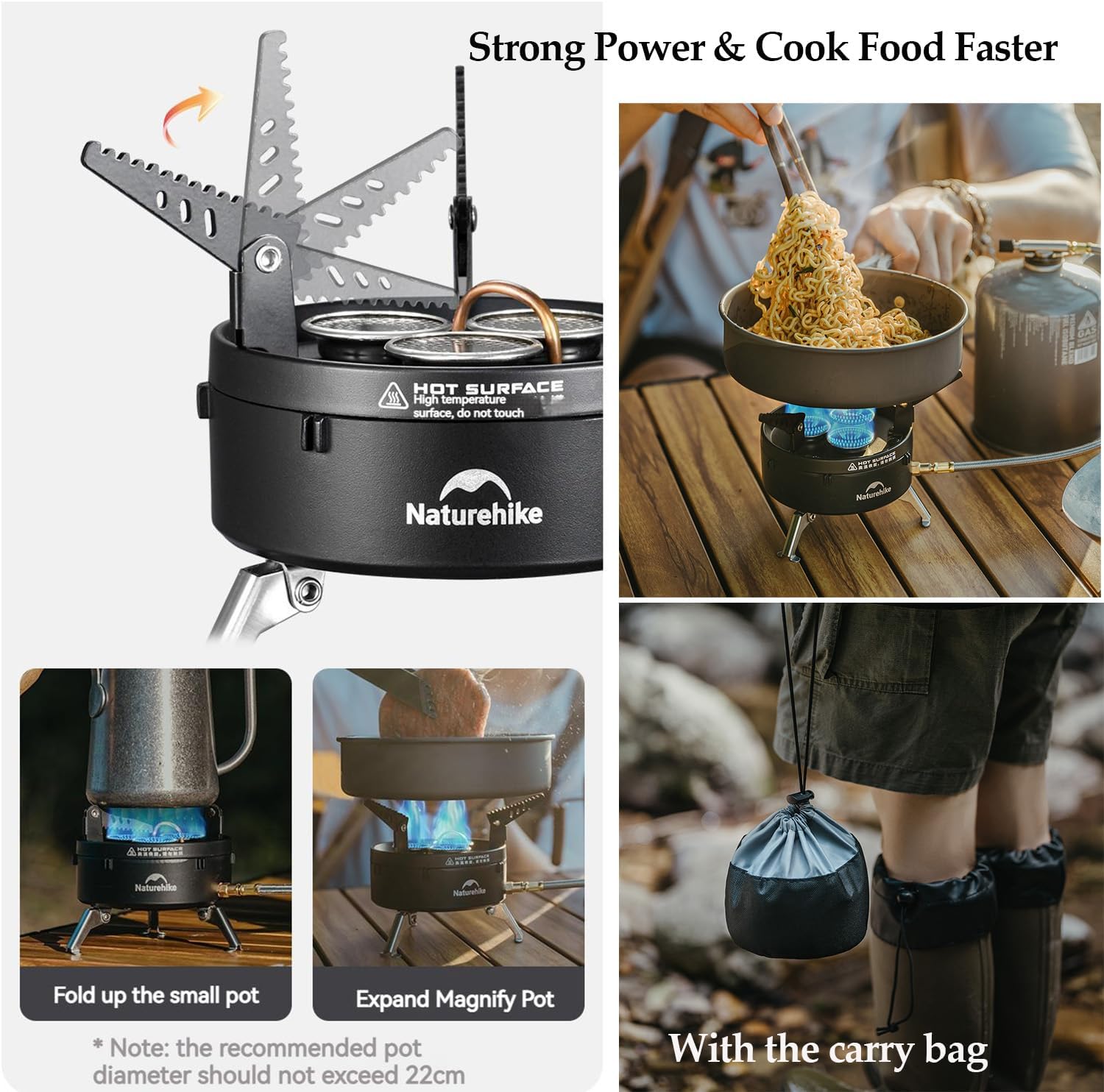 Naturehike Portable Camping Stove, 1 Burner Gas Camp Stove with Carry Bag, 11260 BTU Backpacking Stove with Adjustable Burners for Outdoor Hiking Backpacking