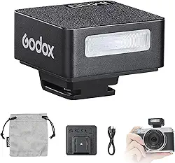 Godox Flash de câmera iM20, bateria de 470 mAh, 5 níveis de potência, tempos de reciclagem de 3s, 440 flashes de potência total, mini flash compatível com Fuji/Canon/Sony/Nikon//Panasonic/Olympus