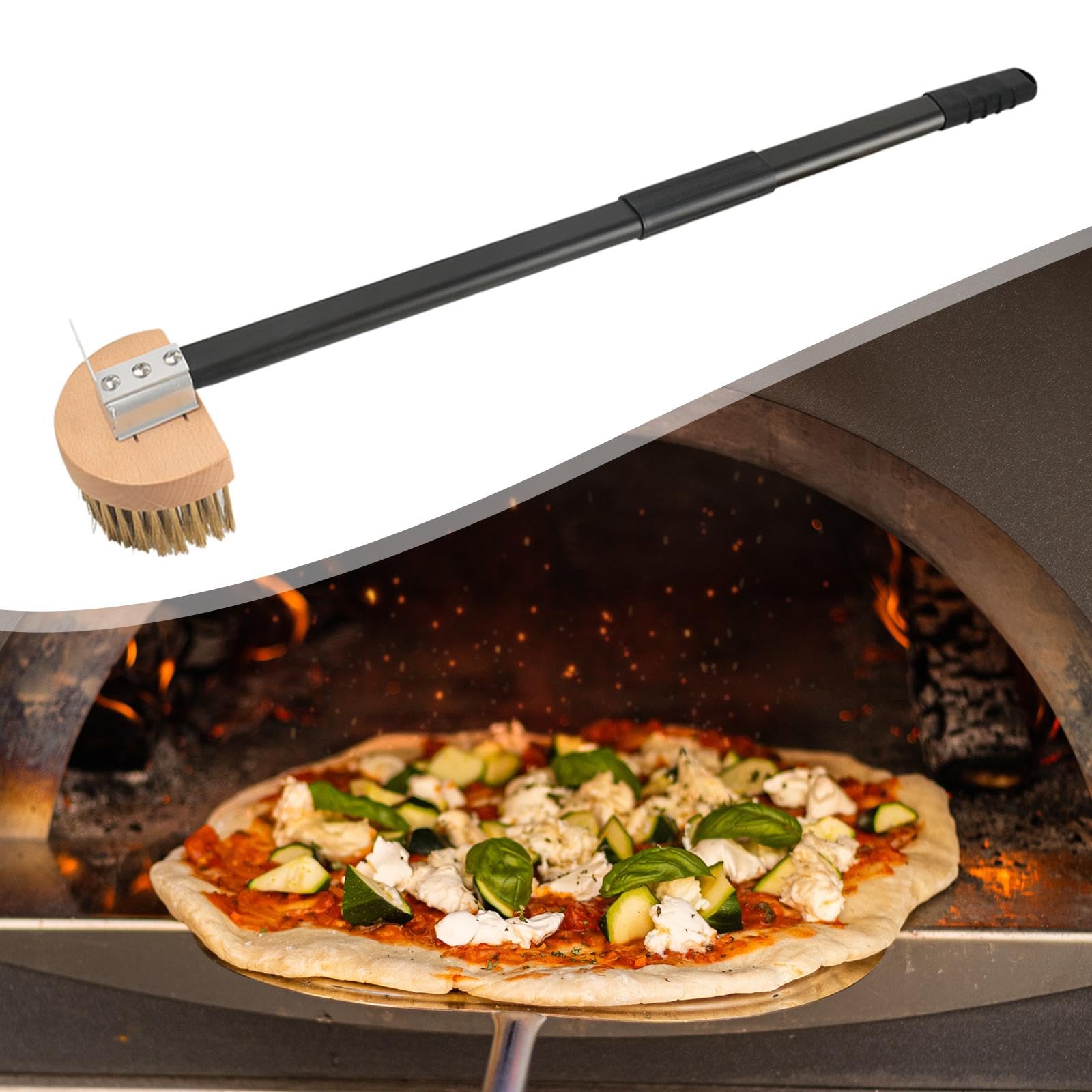 Cepillo for Horno de Pizza Cepillo de Cobre Práctico Mango Largo Restaurantes Barbacoa Desmontable 1 Pieza con raspadores Herramienta for Horno Cepillo for Piedra for Pizza, Estilo B/913