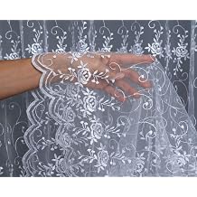 White Jacquard Lobato Curtain for Living Room 300 x 250 cm W x H Ready-Made Curtain with Ruffle Tape High-Quality Awning with White Embroidery Easy Care and Non-Iron