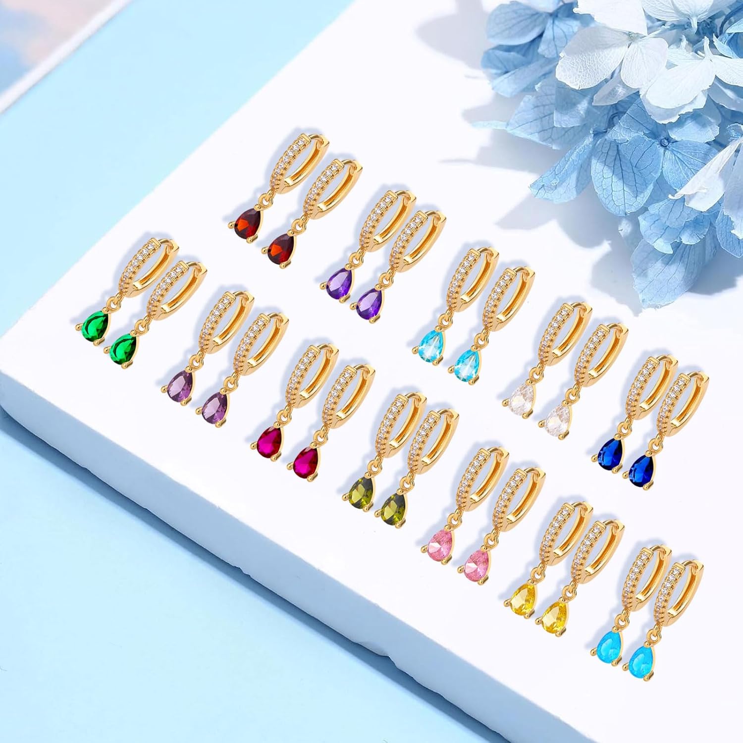 14K Gold Birthstone Trendy Dangle Earrings for Women Teardrop Small Hoop Huggie Hypoallergenic CZ Minimalist Open Earrings Jewelry For Women Gift - Image 5