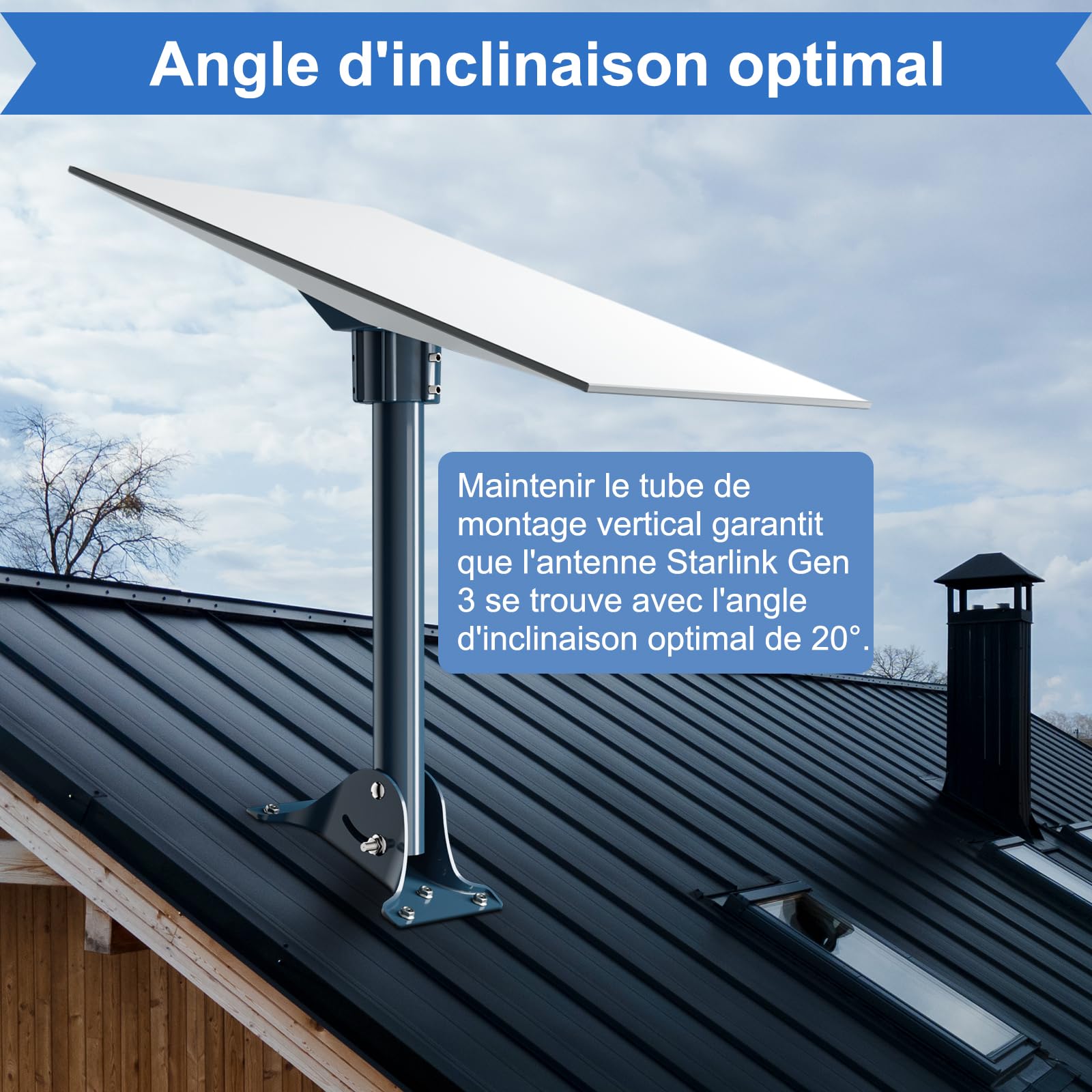 Support de Montage Gen 3/4/4X pour Starlink en Alliage d'Aluminium, Tube Pivot en Acier Renforcé de 40 cm avec Kit de Base Réglable, Compatible avec l'Antenne Standard V3 Starlink pour Toit