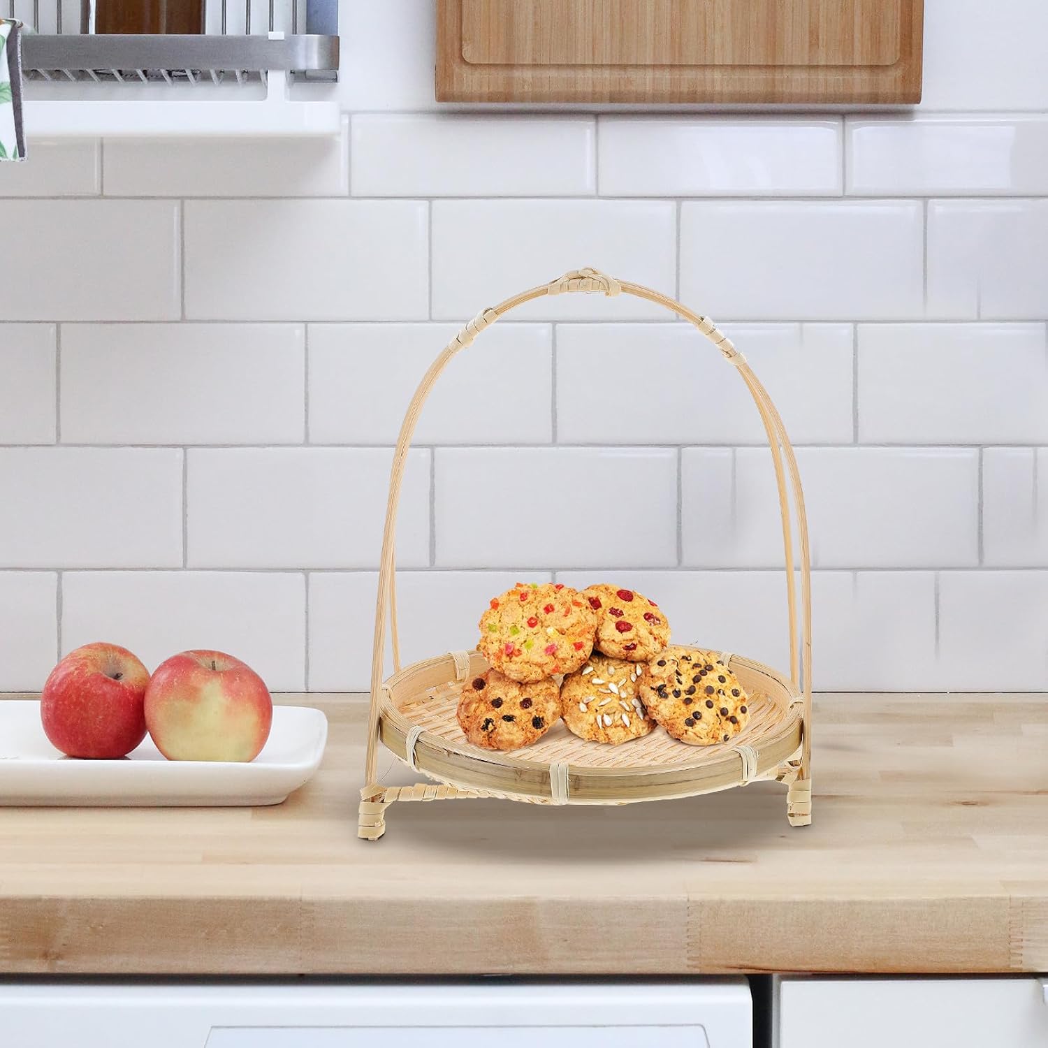 Handmade Woven Bread Basket with Handle for Serving Snacks