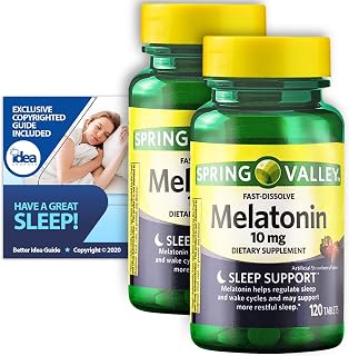 Idea Shop USA Comprimidos De Dissolução Rápida De Melatonina, Suporte Para Dormir Da Spring Valley, 10 Mg, 120 Ct (Pacote Com 2)