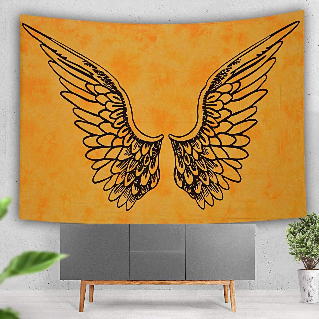 Marubhumi Psychedelic Tie Dye Mandala Angel Wings Hippie Boho Indian Tapestry Wall Hanging Throw Symbolizing Hope Faith Love (Yellow Tie Dye, 55x85 Inches)
