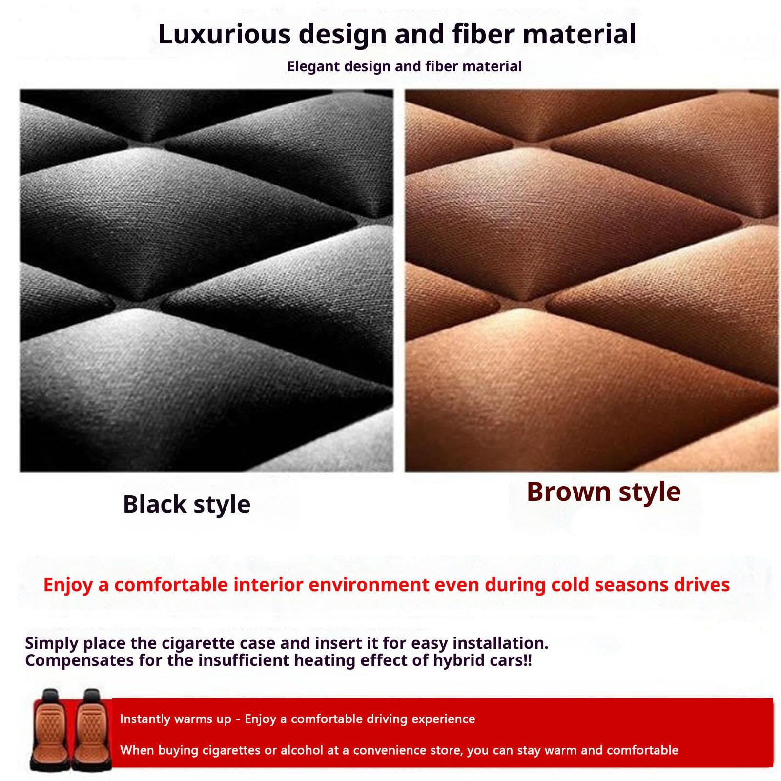 Regalo Ideal para Conductor Fundas Asiento Coche Alfombrilla Térmica con Calefacción Rápida para Invierno,Brown-threepiece
