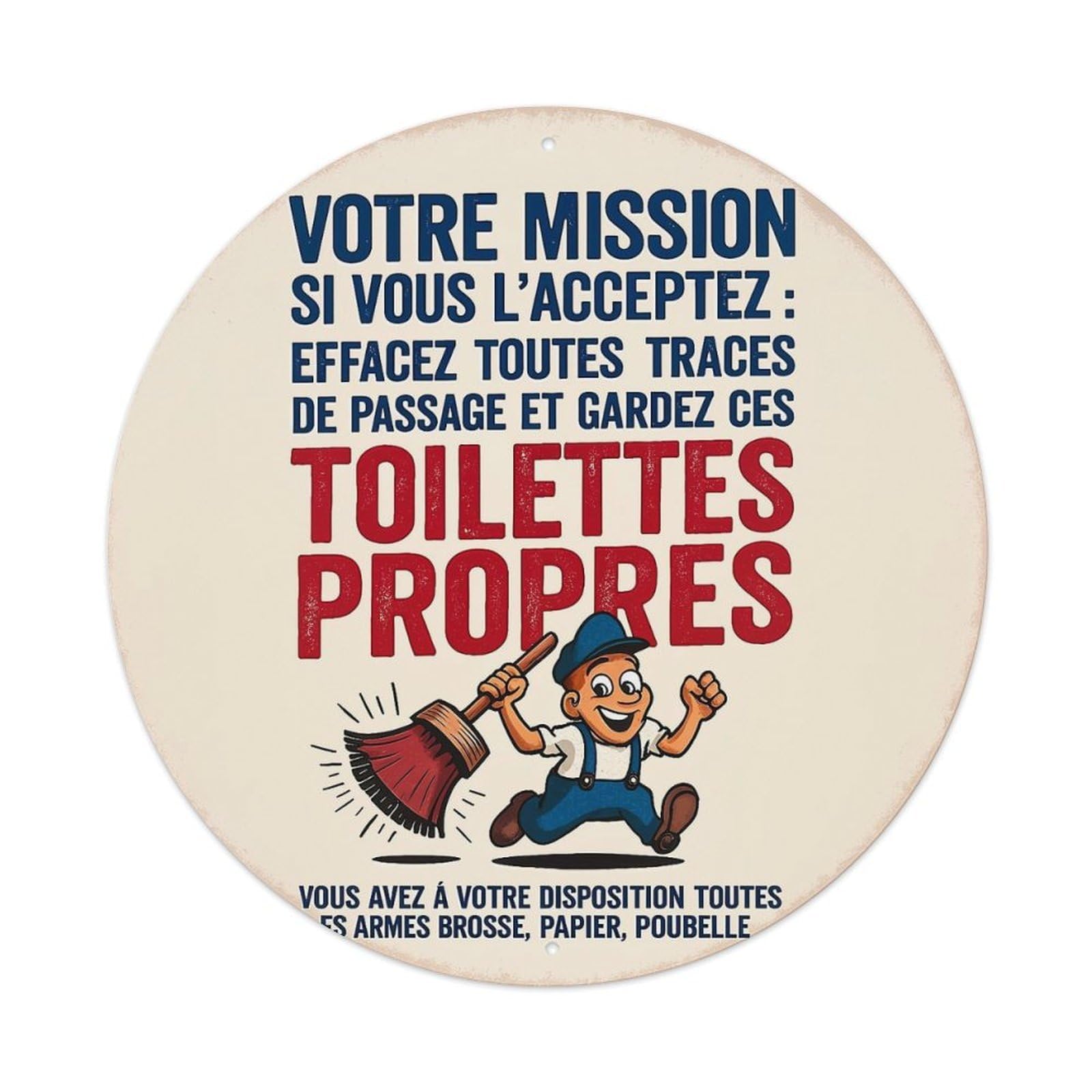 Toilet Cleaning Mission Poster Round Metal Tin Sign Vintage Wall Decor, Bar Garage Cafe Kitchen Home Wall Art Poster 8x8inches