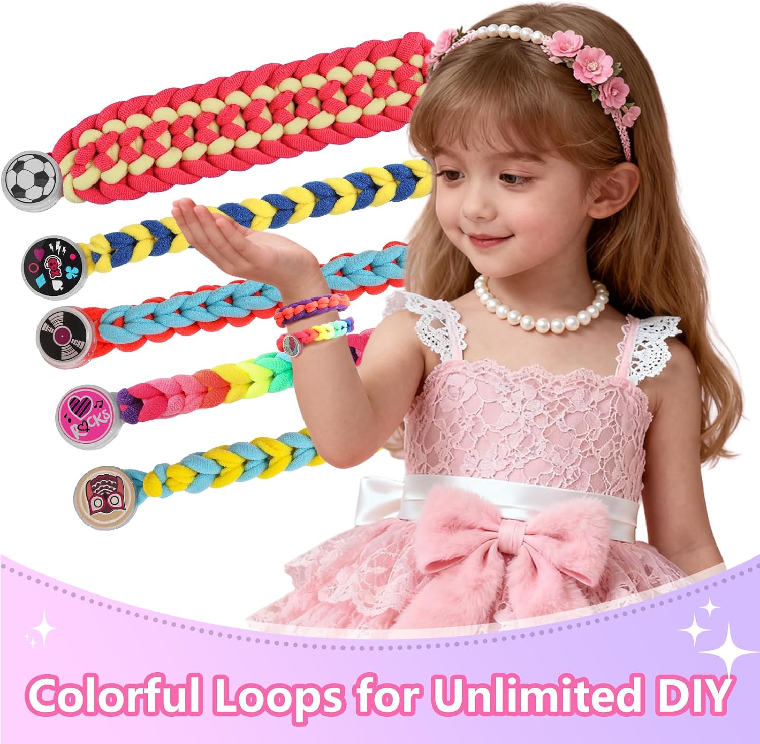 1200 Pcs Cloth Loom Bands Refill for Bracelet Making Kit Toys, Elastic Weaving Loom Loops DIY Arts and Crafts Supplies Set Soft Fabric Rubber Bands Hair Ties Gifts for Girls Ages 5 6 7 8-12 13