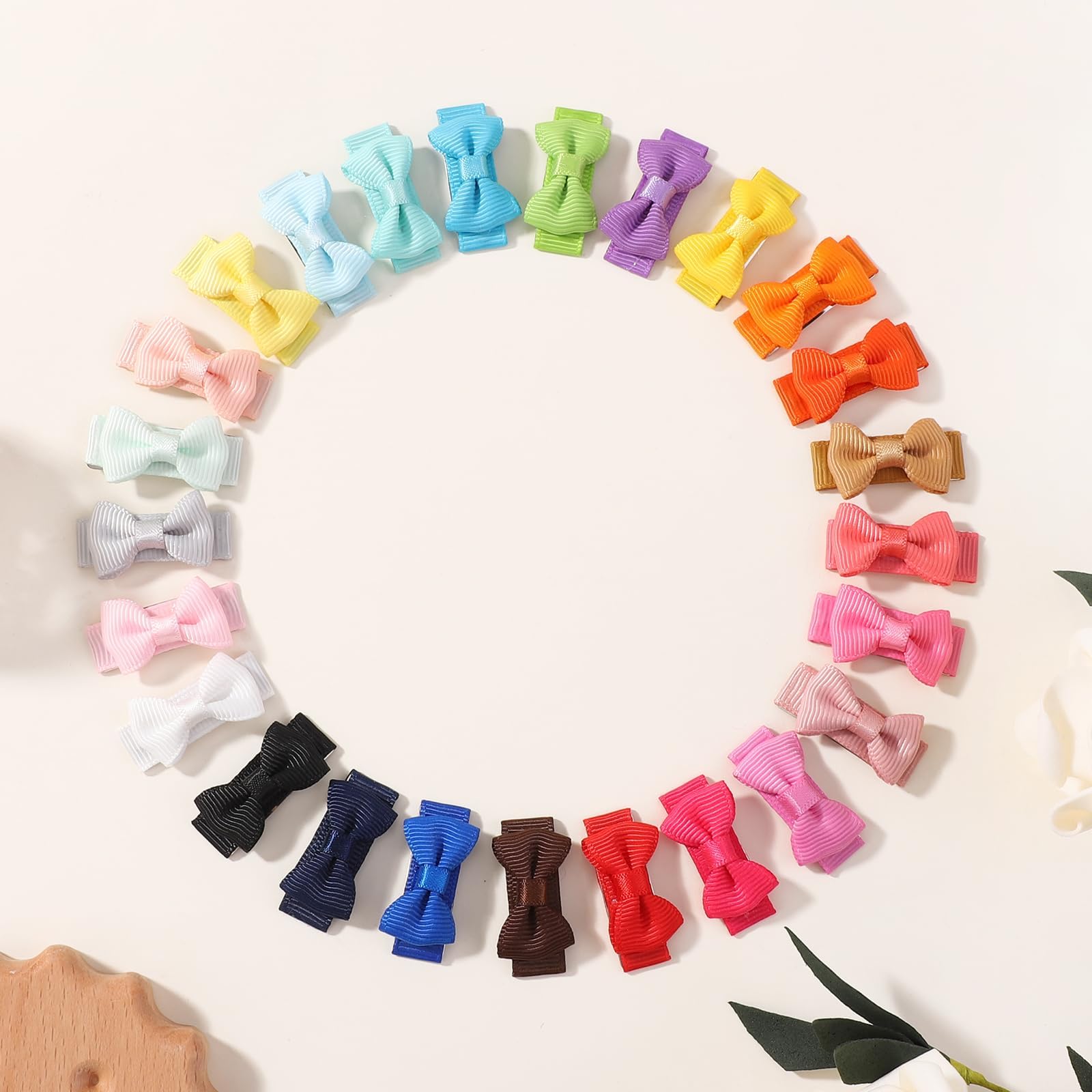 Jollybows 25 pièces Barrette Cheveux Bebe Fille, 1,2 pouces / 3cm Mini Pince Cheveux Grosgrain Ribbon Barrette Anti Glisse pour les cheveux fins de bébé
