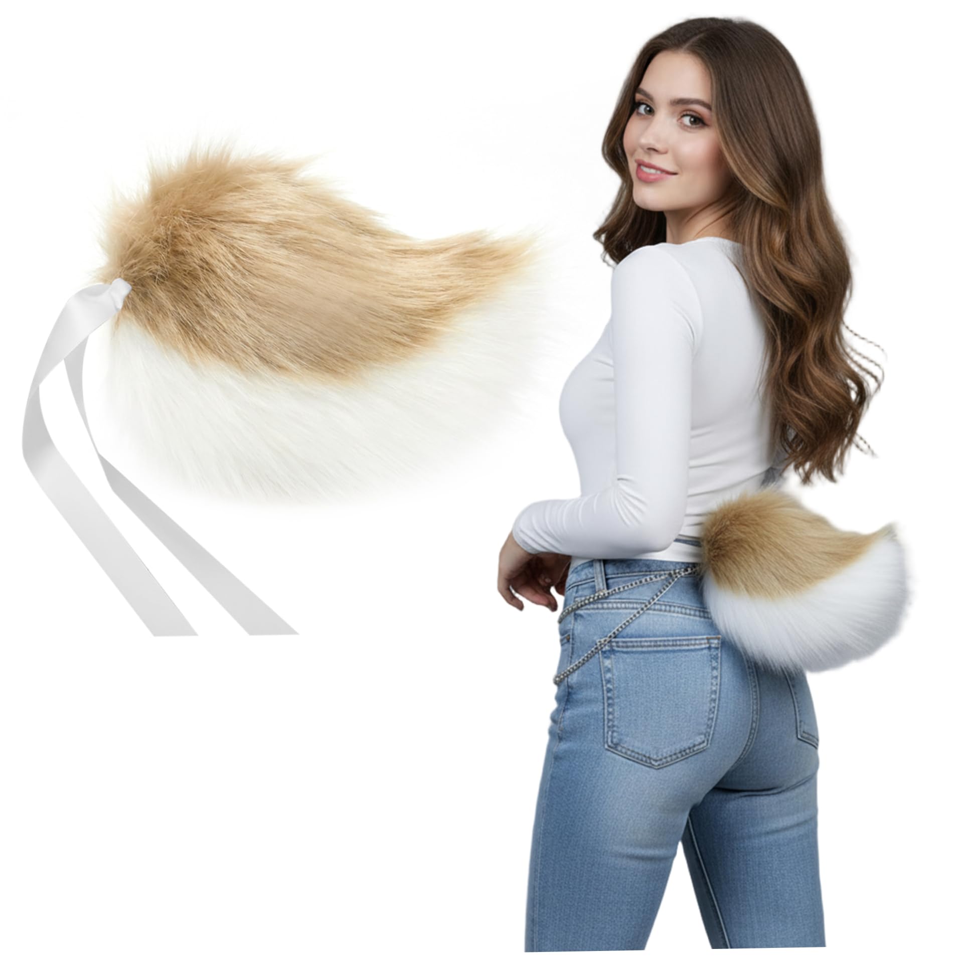 Vistnale Rabbit Tail, Rabbit Tail for Cosplay, Fluffy Moving Accessory with Belt Soft Plush Accessory for Costume, Fursuit, Halloween and Party