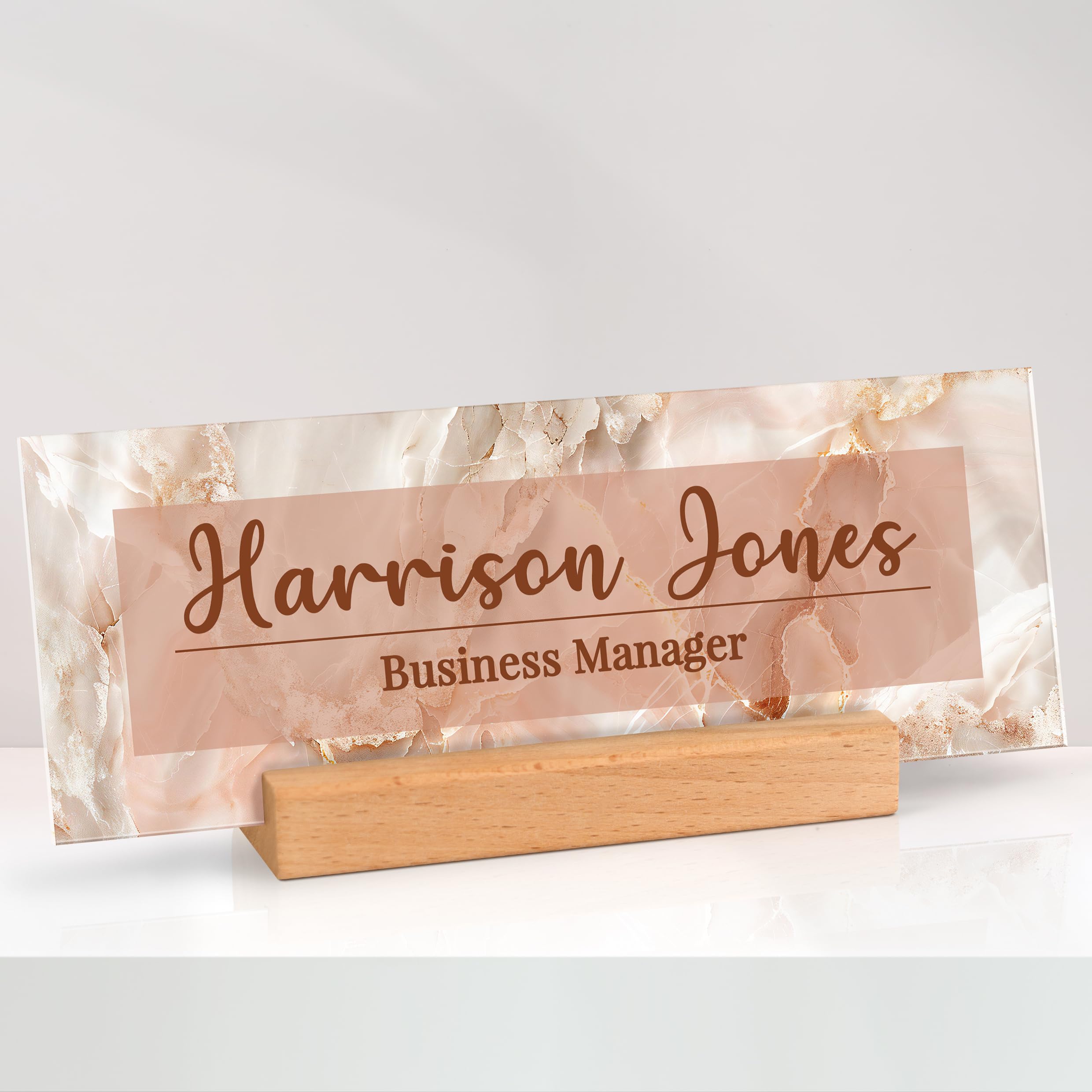 EOBIBIFUN Acrylic Desk Name Plate, Personalized Office Gifts for Women Men, Office Decor, Pinkmarble Style