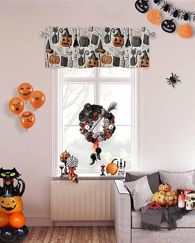 Miniatura 9 de Cenefa de otoño con diseño de calabaza para ventanas, cortinas de amarre para camiones con cenefa de cortina de calabaza Harvet para cocina, baño,