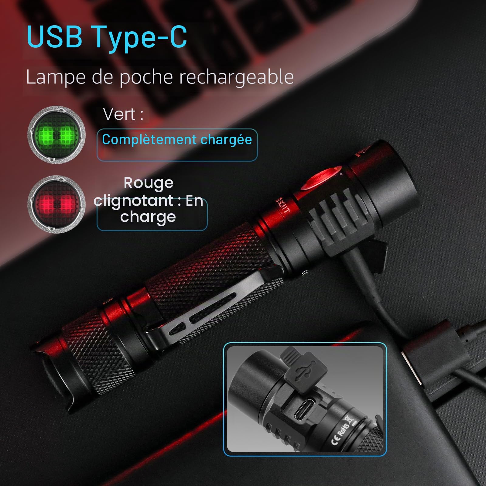 Lampes de poche puissantes pour les urgences, lampes de poche robustes, lampe de poche tactique Sofirn SC31T avec étui et diffuseur, 2000 lumens, petite lampe de poche pour la maison