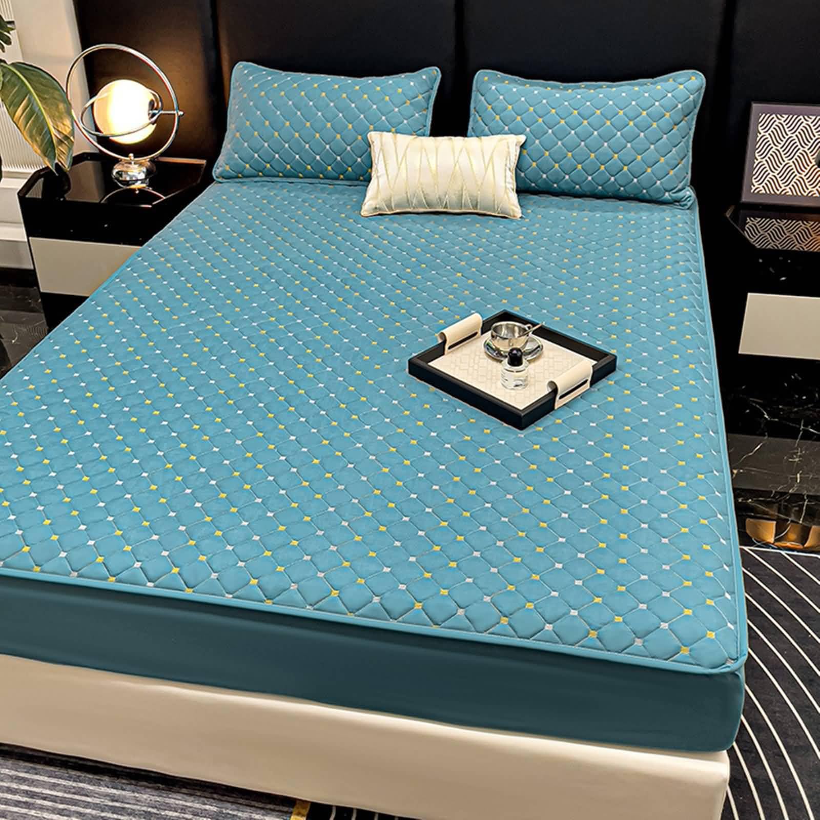 Baumwolle Betthusse 120x200cm Protection, Kariert Spannbettlaken für Topper Einfarbig, Matratzenschutz Tagesdecke Blau für Boxspringbett